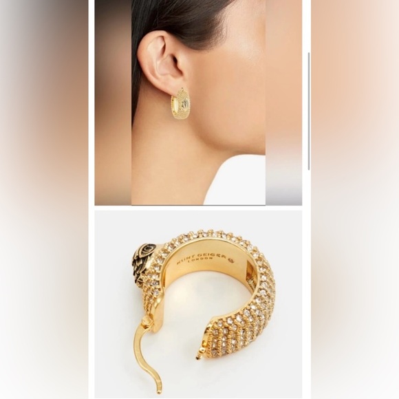Kurt Geiger London NWT Pavé Gold Eagle Bohemian Hoop Huge Earrings (J128) - Picture 6 of 7